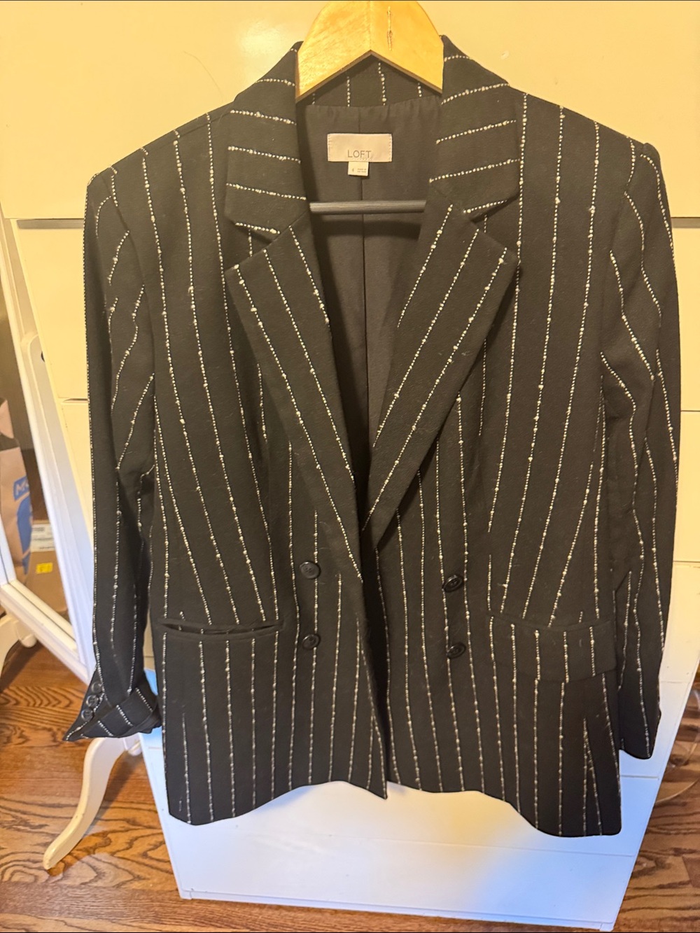 LOFT Black Blazer with Silver Pinstripes